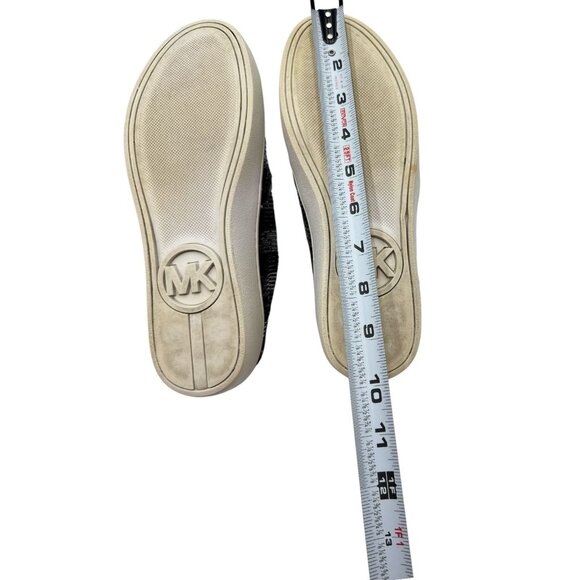 MICHAEL KORS Keaton Slip on Stripe Sequin Shoes Loafers Size 8M Black Silver - Picture 3 of 11